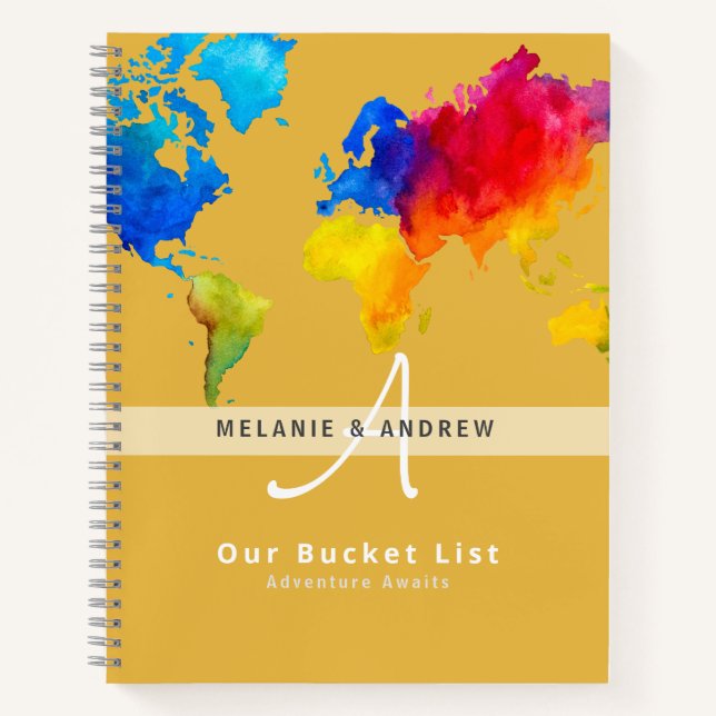 Newlyweds BUCKET LIST World Travel Map Theme Notebook (Front)