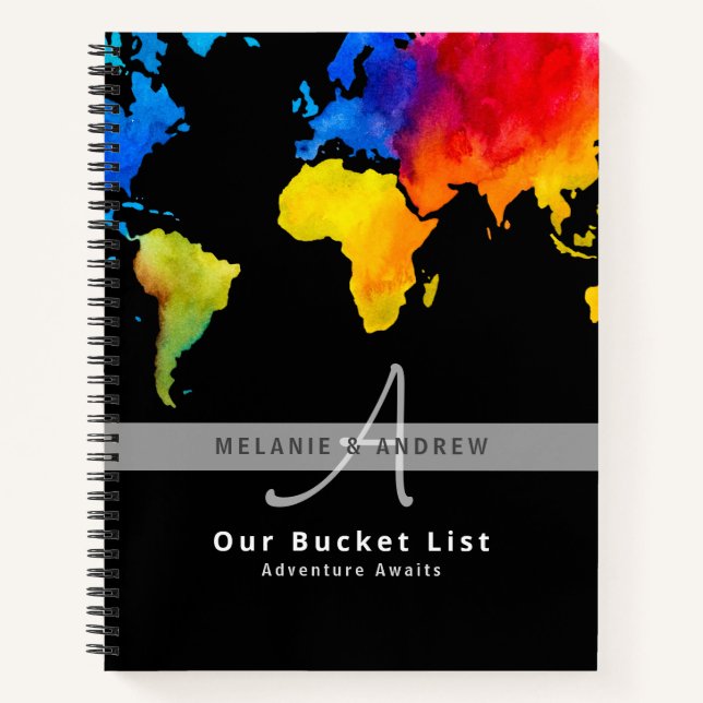 Newlyweds BUCKET LIST World Travel Map Theme Notebook (Front)