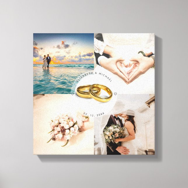 Newlyweds Couple Wedding Anniversary Photo Collage Canvas Print (Front)