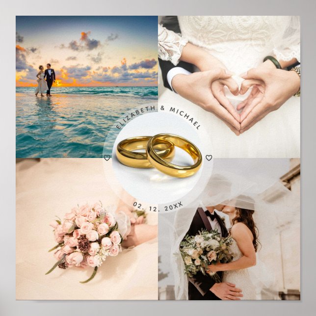 Newlyweds Couple Wedding Anniversary Photo Collage Poster (Front)
