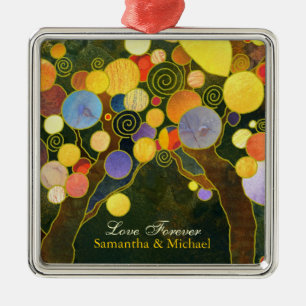 Newlyweds Couple Wedding Gift Ornament: Love Trees Metal Ornament