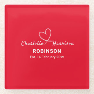 Newlyweds Couples Wedding Date Personalized Glass Coaster