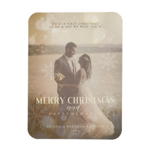 Newlyweds Custom Photo Elegant Golden Snowfake Magnet