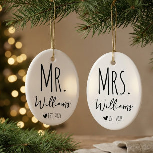 Newlyweds Custom Rustic Mr and Mrs Wedding Bride Ceramic Ornament
