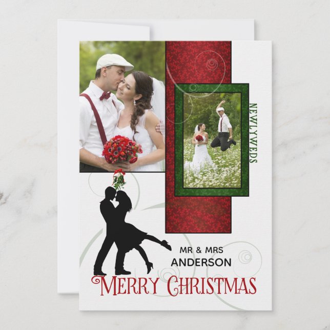 Newlyweds First Christmas 2-Photo Elegance Holiday Card (Front)
