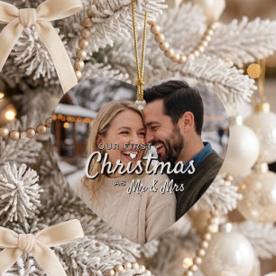 Newlyweds First Christmas Custom Heart Keepsake Ceramic Ornament