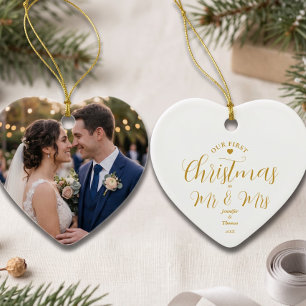 Newlyweds First Christmas Custom Name Keepsake Ceramic Ornament