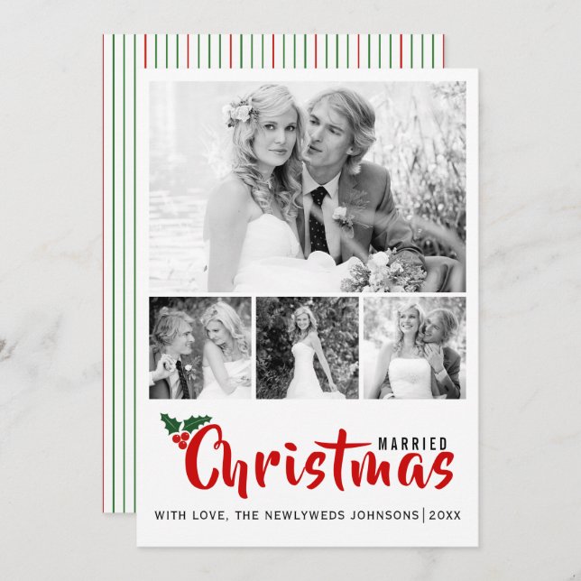 Newlyweds first Christmas four photo collage card (Front/Back)