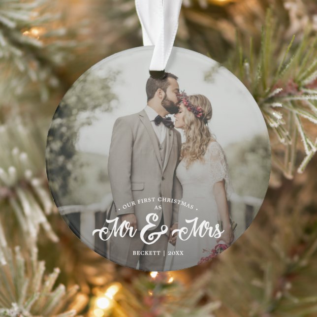 Newlyweds First Christmas Mr & Mrs Photo Ornament (Tree)