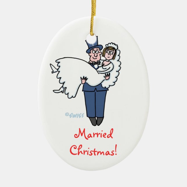 Newlyweds First Christmas Together Bride and Groom Ceramic Ornament (Front)
