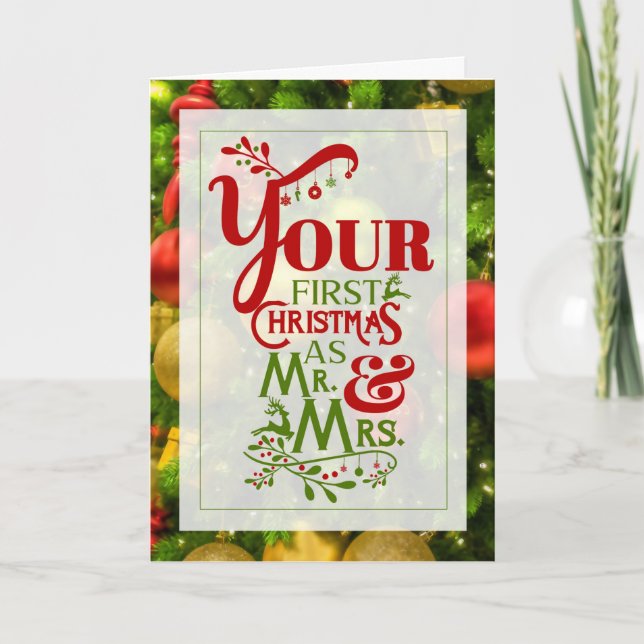 Newlyweds First Christmas Typography Ornaments Holiday Card (Front)