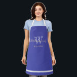 Newlyweds Gift Monogram   Family Name Chic Blue  Apron<br><div class="desc">Newlyweds Gift Elegant Script Monogram Family Name Modern Chic Blue And White Apron. Personalized white monogram design with the newlywed groom's family last name and date established printed in pale cream lettering on a beautiful blue background. A unique gift for newlyweds. Lovely for their new life together, makes a beautiful...</div>