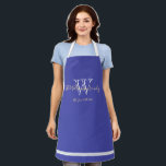Newlyweds Gift Monogram   Family Name Chic Blue  Apron<br><div class="desc">Newlyweds Gift Elegant Script Monogram Family Name Modern Chic Blue And White Apron. Personalized white monogram design with the newlywed groom's family last name and date established printed in pale cream lettering on a beautiful blue background. A unique gift for newlyweds. Lovely for their new life together, makes a beautiful...</div>