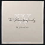 Newlyweds Gift Monogram Script Modern Stylish Chic Napkin<br><div class="desc">Wedding Party Gifts Newlyweds Gift Monogram And Family Name Script Modern Stylish Chic Cloth Napkin. Personalized white, grey monogram design with newlywed bride and groom's last name and date established on a rich cream background. A unique gift for newlyweds. Lovely for their new life together. Also a beautiful housewarming gift....</div>