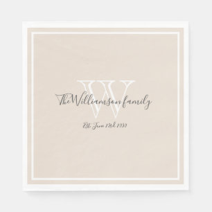 Newlyweds Gift Monogram Script Name Rustic Paper  Napkin