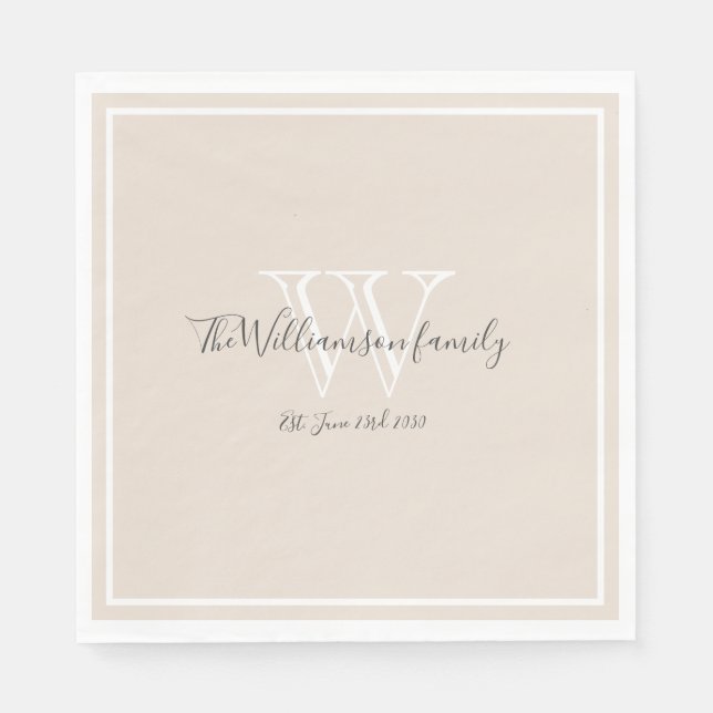 Newlyweds Gift Monogram Script Name Rustic Paper  Napkin (Front)