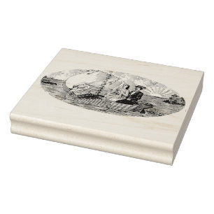 Newlyweds in Swan Boat Vintage Rubber Art Stamp