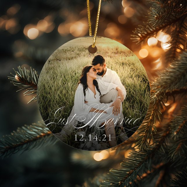 Newlyweds Just Married Ornament Wedding Date Photo (Creator Uploaded)