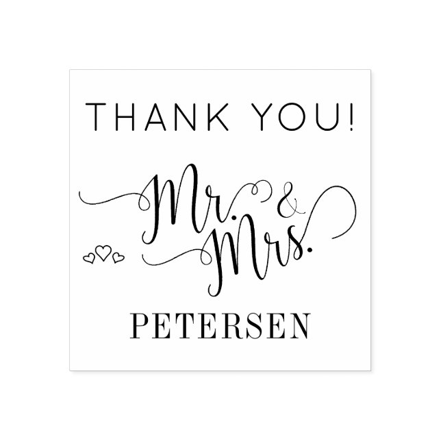 Newlyweds Mr and Mrs Name Wedding Thank You Rubber Stamp (Imprint)