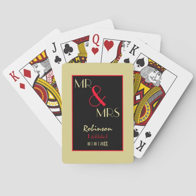 Newlyweds Mr and Mrs Personalized Wedding Gift Playing Cards (Back)
