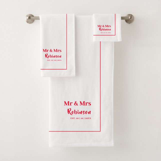 Newlyweds Mr & Mrs Personalized Large Bath Towel Set (Insitu)