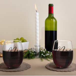 Newlyweds Mr & Mrs Stemless Wine Glass