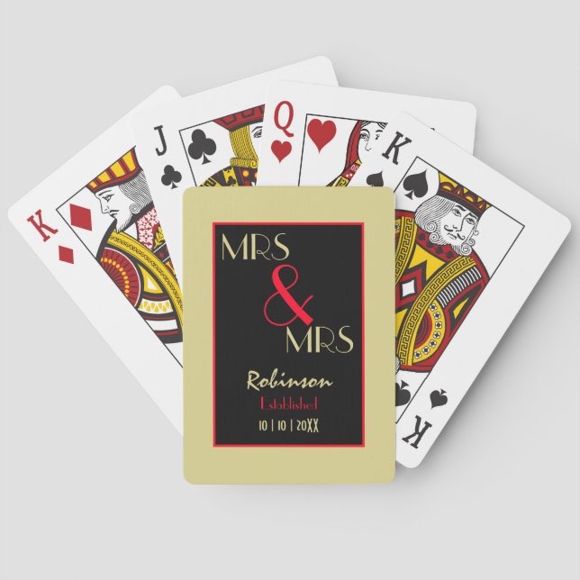 Newlyweds Mrs and Mrs Personalized Wedding Gift Playing Cards (Back)