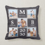 Newlyweds Personalized Wedding Photo Collage Throw Pillow<br><div class="desc">Celebrate the newlyweds and give a special personalized gift with this monogrammed custom photo collage wedding keepsake pillow in a rustic chalkboard slate design . This unique newlywed photo collage pillow will be a treasured keepsake. Customize with 5 of your favourite engagement, wedding, or honeymoon photos, and personalize with monogram...</div>