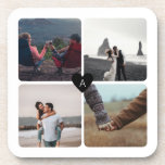 Newlyweds Photo Collage and Monogram Coaster<br><div class="desc">This set of coasters makes a perfect gift for newlyweds. With room for four wedding, engagement, or couple photos, this template features a small, classic, black heart in the centre with a monogram letter in the centre for an extra special personalized touch. Use the four quadrants to tell your story...</div>