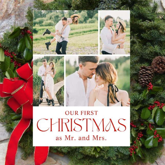 Newlyweds Photo Collage First Christmas Arch  Holiday Card (Creator Uploaded)
