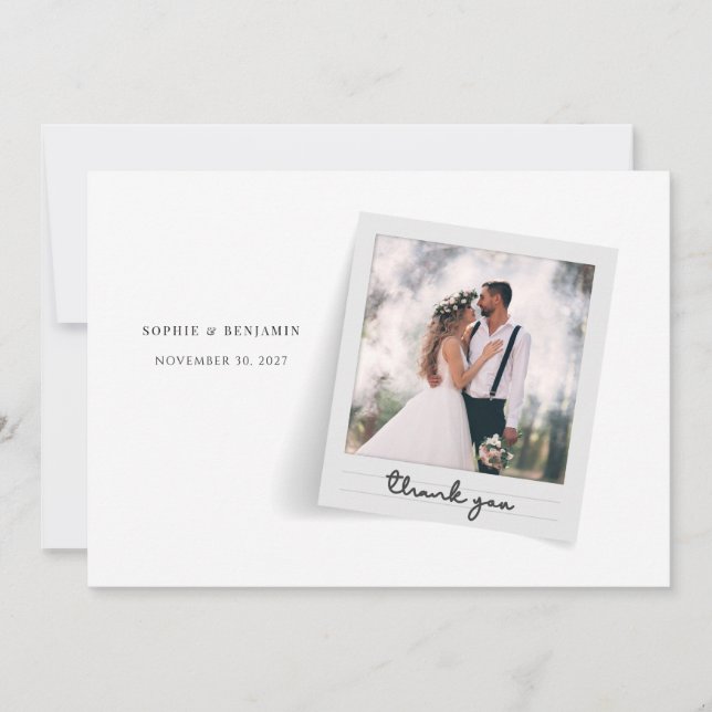 Newlyweds Photo Script Wedding Thank You Card (Front)