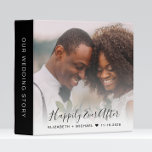Newlyweds Photo Wedding Album Binder<br><div class="desc">Personalized elegant wedding album featuring your wedding day photo overlayed with "Happily Ever After" in a stylish script and the bride and groom names and wedding date. Customize "Our Wedding Story" on the album's spine in modern minimal white typography against a black background. A great keepsake gift for newlyweds.</div>