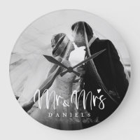 Newlyweds Romantic Modern Personalized Large Clock