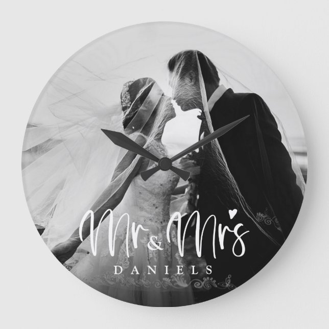Newlyweds Romantic Modern Personalized Large Clock (Front)