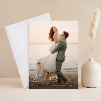 Newlyweds Simple Script Wedding Photo Thank You Card