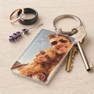 Newlyweds Sweetheart Typography Mr and Mrs Photo Keychain