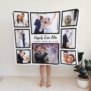 Newlyweds Wedding 8 Photo Collage White Fleece Blanket
