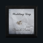 Newlyweds Wedding Day Gift Box<br><div class="desc">Newlyweds Wedding Day gift box.
Features silver and bronze wedding rings photo as background.
This elegant design can also be personalized with the names of the lucky
couple and the year of marriage.</div>