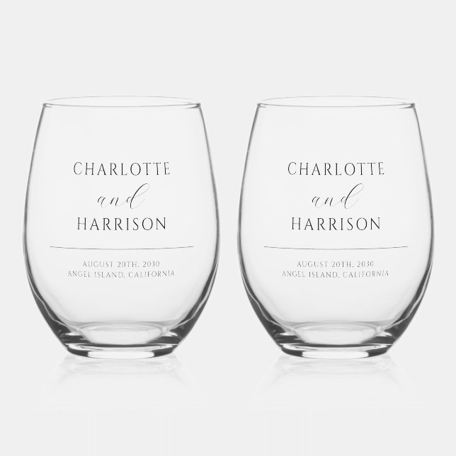 Newlyweds Wedding Drinkware Set Stemless Wine Glass (Front)