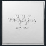 Newlyweds Wedding Gift Minimalist Monogram Script  Napkin<br><div class="desc">Newlyweds Wedding Gift Minimalist Monogram Script Cloth Napkin. Personalized soft pale grey monogram design with the newlywed bride and groom's last name and date established on a white background. A unique keepsake gift for a wedding gift. Lovely for their new life together. Also makes a beautiful housewarming gift. Click Personalize...</div>