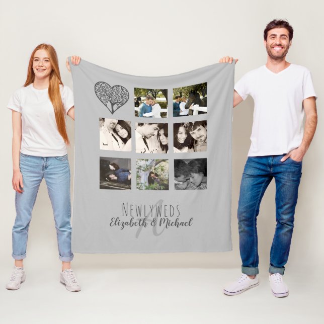 Newlyweds Wedding Gift Monogrammed Photo Collage Fleece Blanket (In Situ)