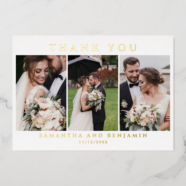 Newlyweds Wedding Photo Collage Thank You (Front)