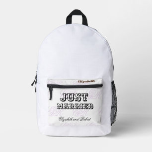 Newlyweds white & Black Modern Monogram Honeymoon Printed Backpack
