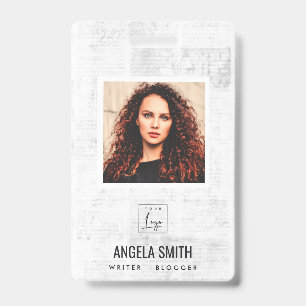 NEWPAPER TEXTURE EMPLOYEE PHOTO BARCODE NAME BADGE