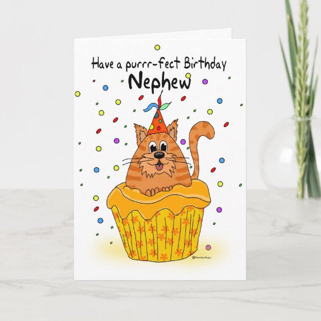 newphew birthday card with ginger cupcake cat (Front)