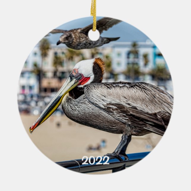 Newport Beach 2 sided round Ceramic Ornament (Back)