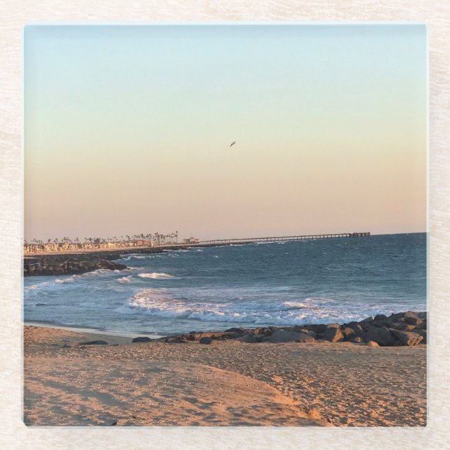 Newport Beach at Sunset, California Glass Coaster (Front)