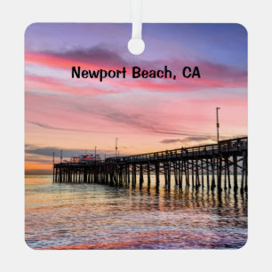 Newport Beach Balboa Pier 2 sided, Metal Ornament