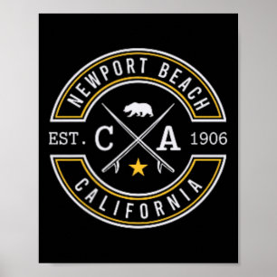 Newport Beach California Ca Retro Surfer Beach Fro Poster