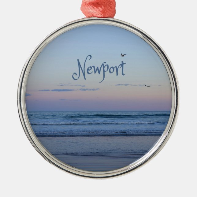 Newport Beach California Ocean Sunrise Blue Metal Ornament (Front)
